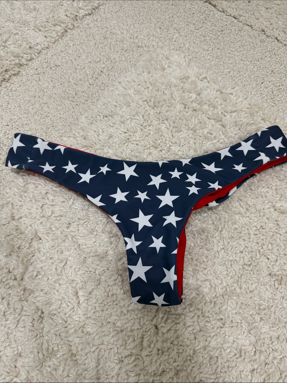 Navy Star Print Bikini Bottom with Red Lining